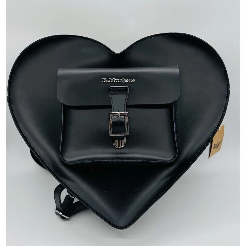 DR. MARTENS Black Heart Shaped Leather Crossbody Bag / Convertible Backpack